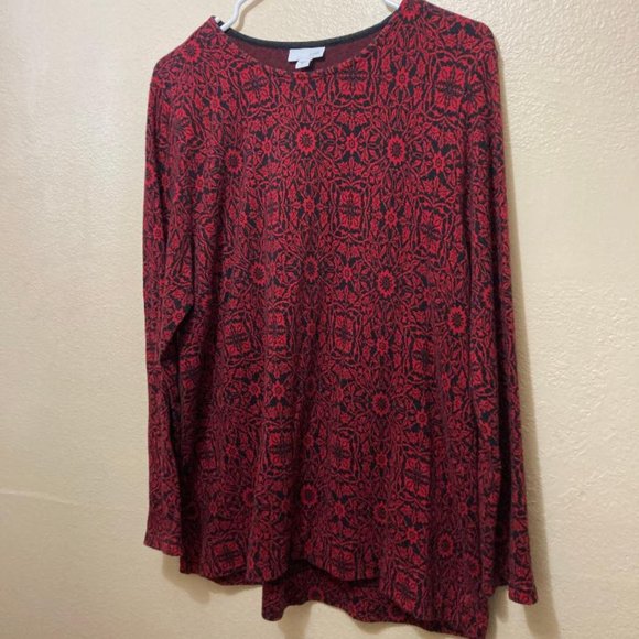 J. Jill Women's Red/Black Geometric Floral Pattern Long Sleeve Blouse Size Large - Picture 1 of 5